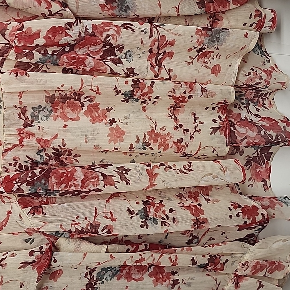 Sundance Floral Sheer Romantic Gardencore Beautiful Blouse Red & Cream Size XXL - Picture 4 of 8